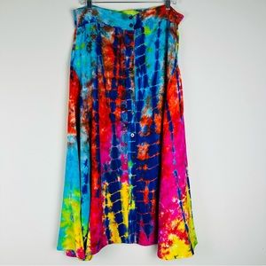 Multi Tie Dye Long Skirt, Boho Maxi Skirts Elastic Waist Women Large India.C182‎